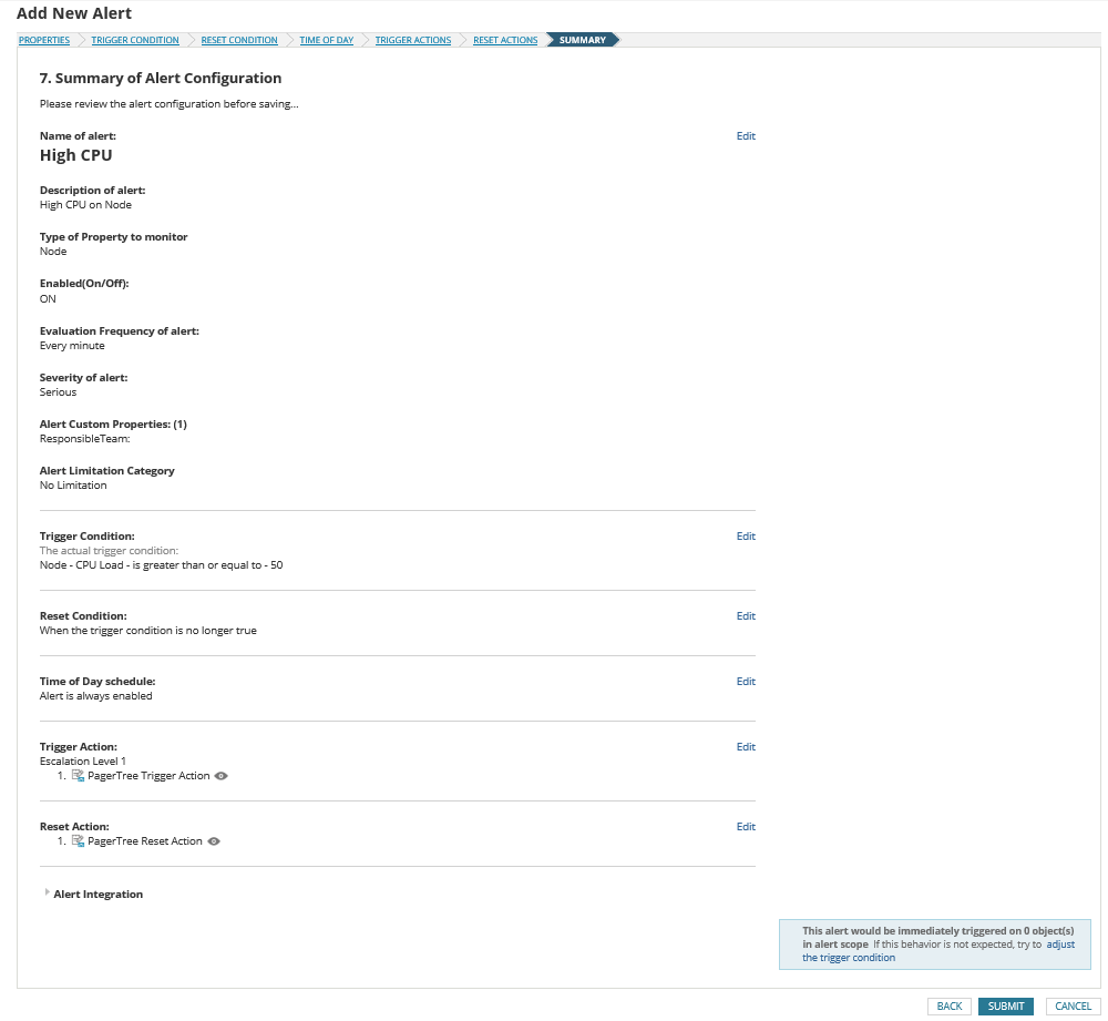 Review alert configuration